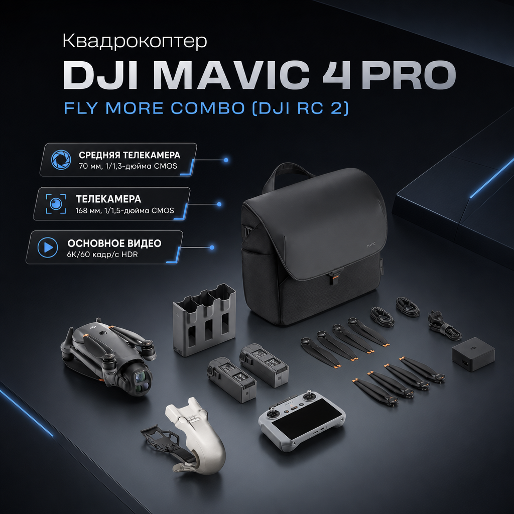 Квадрокоптер DJI Mavic 4 Pro Fly More Combo (DJI RC 2) — инфографика