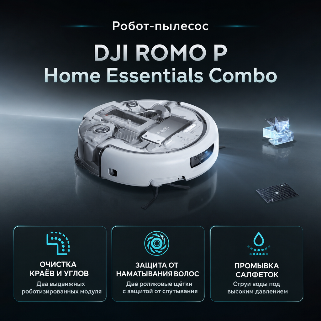 Робот-пылесос DJI ROMO P Home Essentials Combo — инфографика