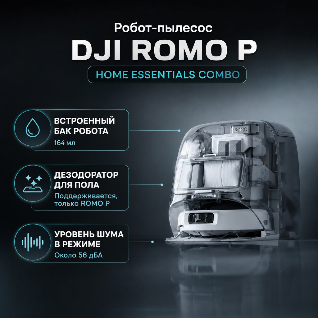 Робот-пылесос DJI ROMO P Home Essentials Combo — инфографика