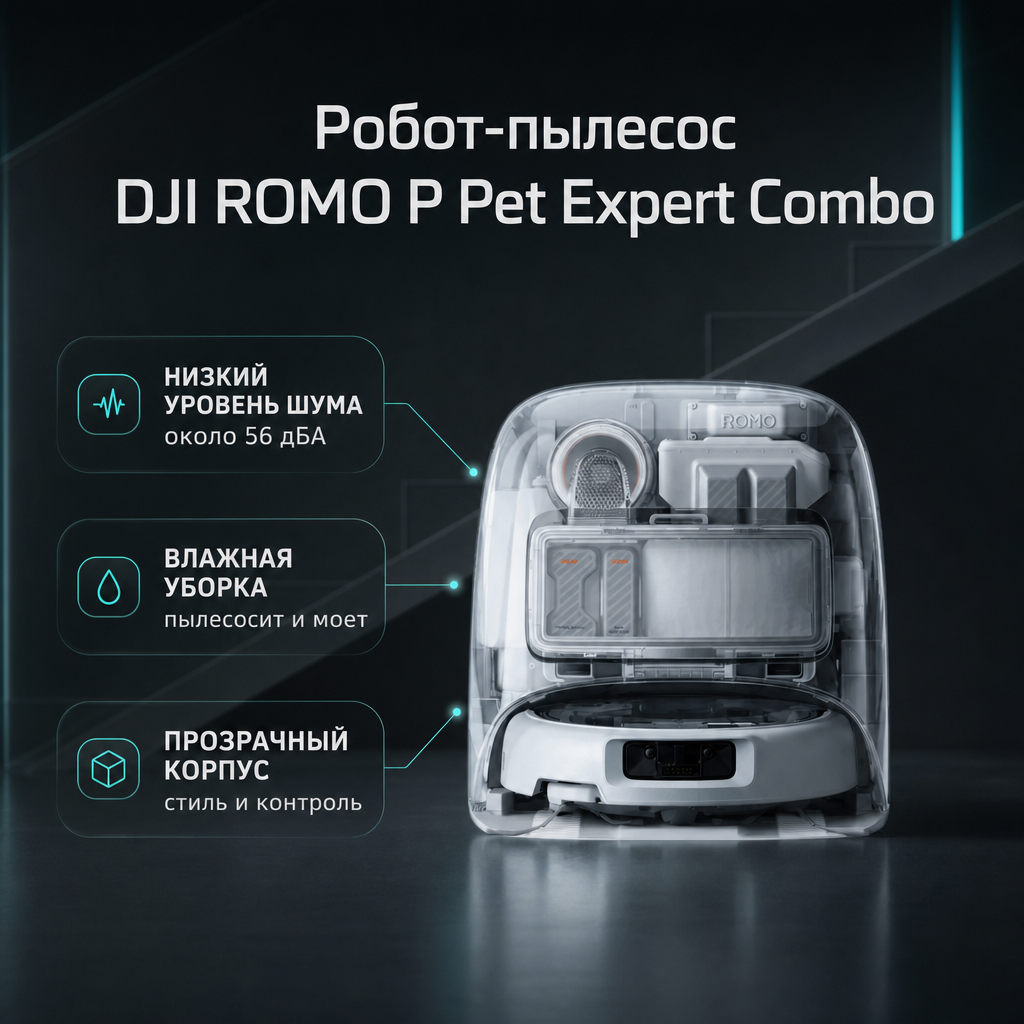 Робот-пылесос DJI ROMO P Pet Expert Combo — инфографика