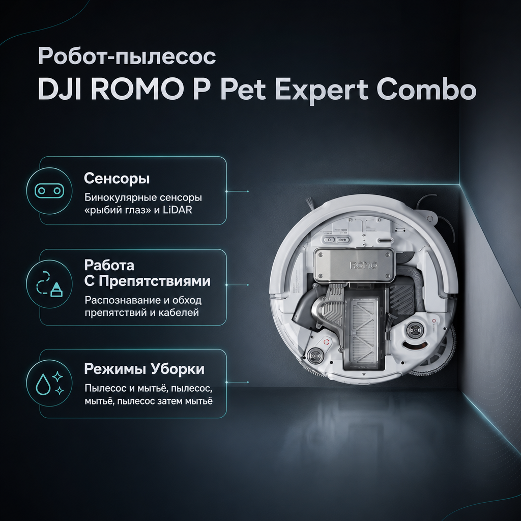Робот-пылесос DJI ROMO P Pet Expert Combo — инфографика