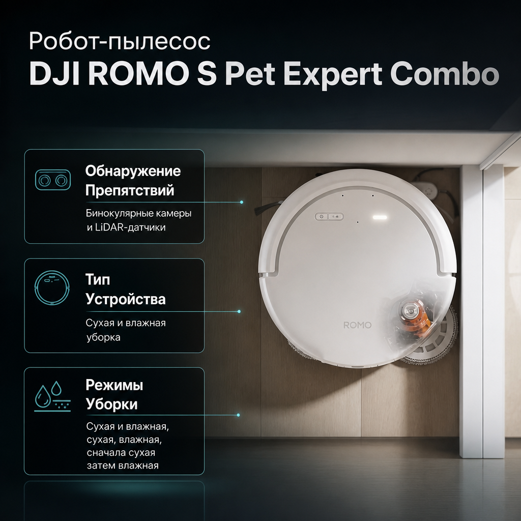 Робот-пылесос DJI ROMO S Pet Expert Combo — инфографика