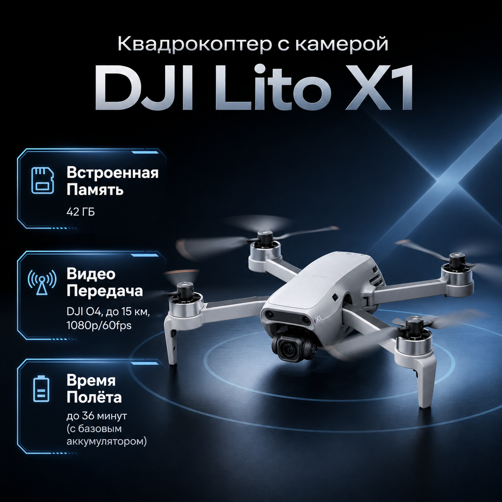 Квадрокоптер с камерой DJI Lito X1 — инфографика