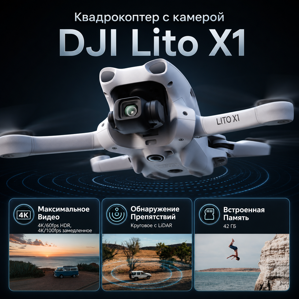 Квадрокоптер с камерой DJI Lito X1 — инфографика