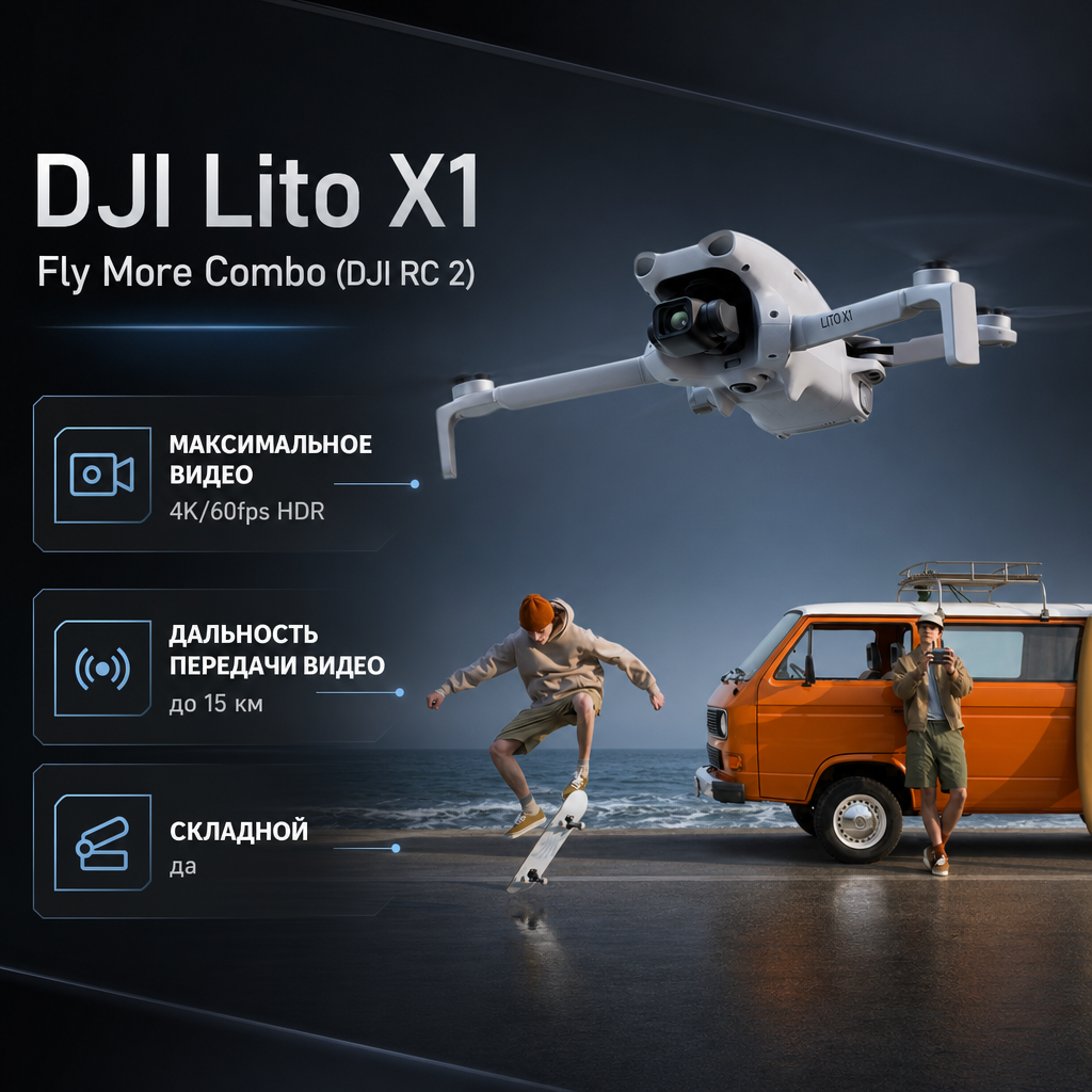 DJI Lito X1 Fly More Combo (DJI RC 2) — инфографика