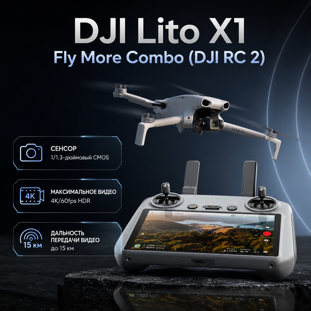 DJI Lito X1 Fly More Combo (DJI RC 2) — инфографика