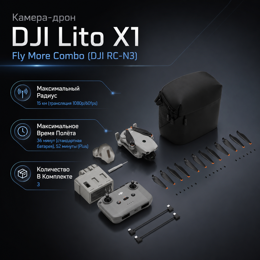 Камера-дрон DJI Lito X1 Fly More Combo (DJI RC-N3) — инфографика