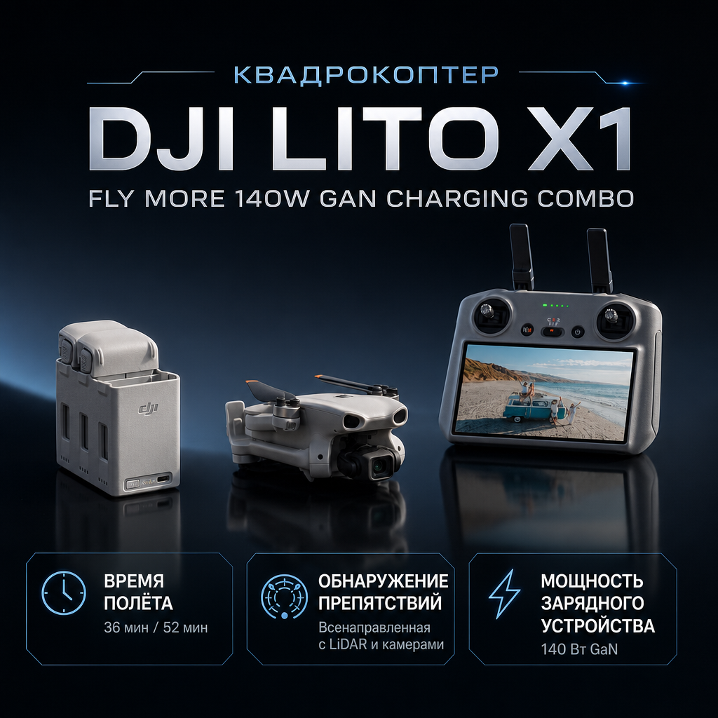 Квадрокоптер DJI Lito X1 Fly More 140W GaN Charging Combo