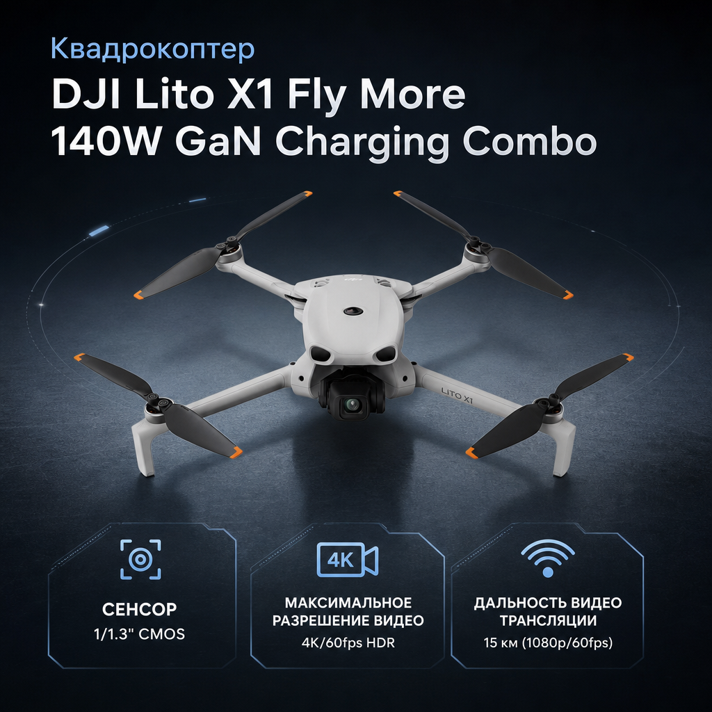 Квадрокоптер DJI Lito X1 Fly More 140W GaN Charging Combo — инфографика