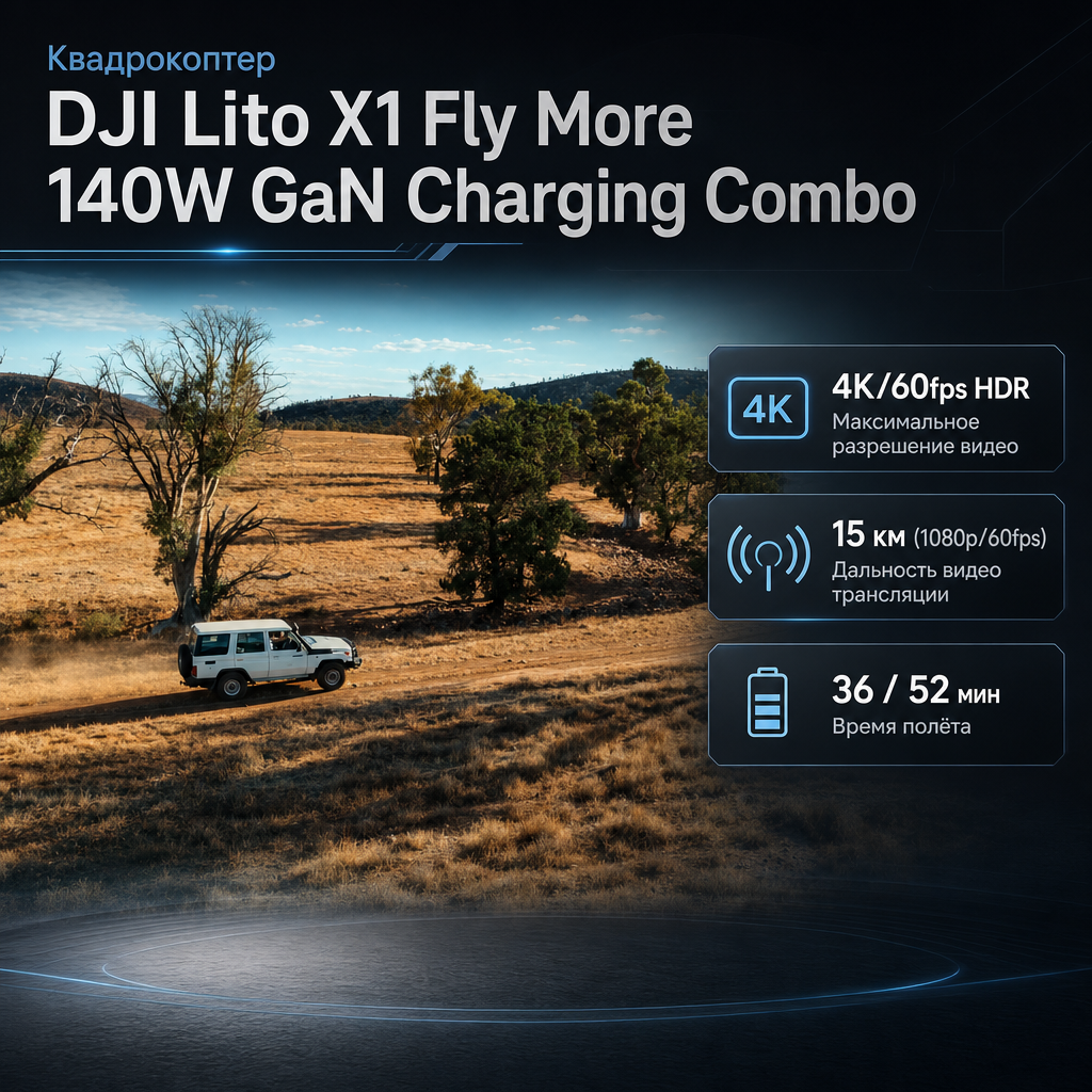 Квадрокоптер DJI Lito X1 Fly More 140W GaN Charging Combo — инфографика