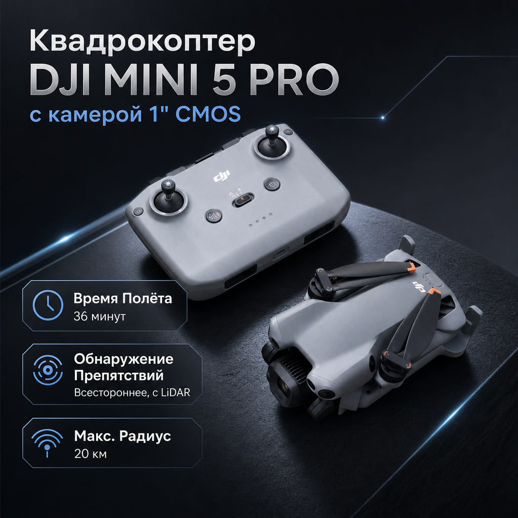 Квадрокоптер DJI Mini 5 Pro с камерой 1" CMOS — инфографика