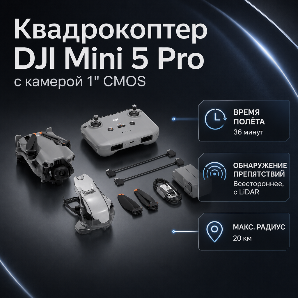 Квадрокоптер DJI Mini 5 Pro с камерой 1" CMOS — инфографика
