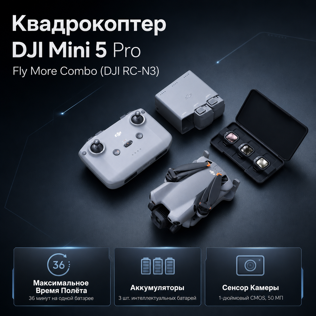 Квадрокоптер DJI Mini 5 Pro Fly More Combo (DJI RC-N3)