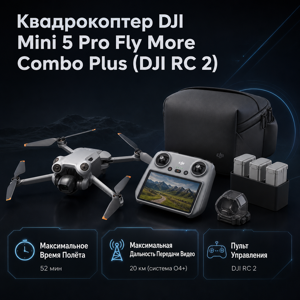 Квадрокоптер DJI Mini 5 Pro Fly More Combo Plus (DJI RC 2) — инфографика