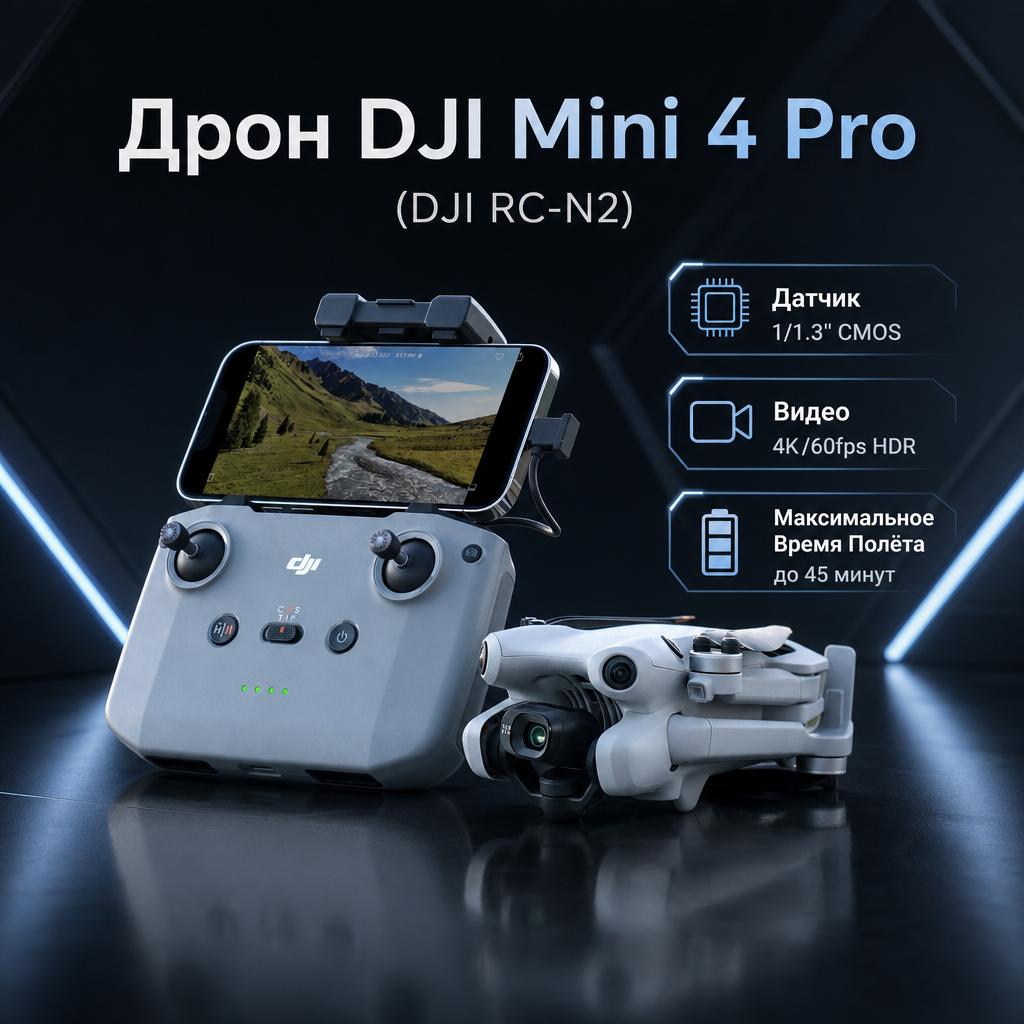 Квадрокоптер DJI Mini 4 Pro (DJI RC-N2)