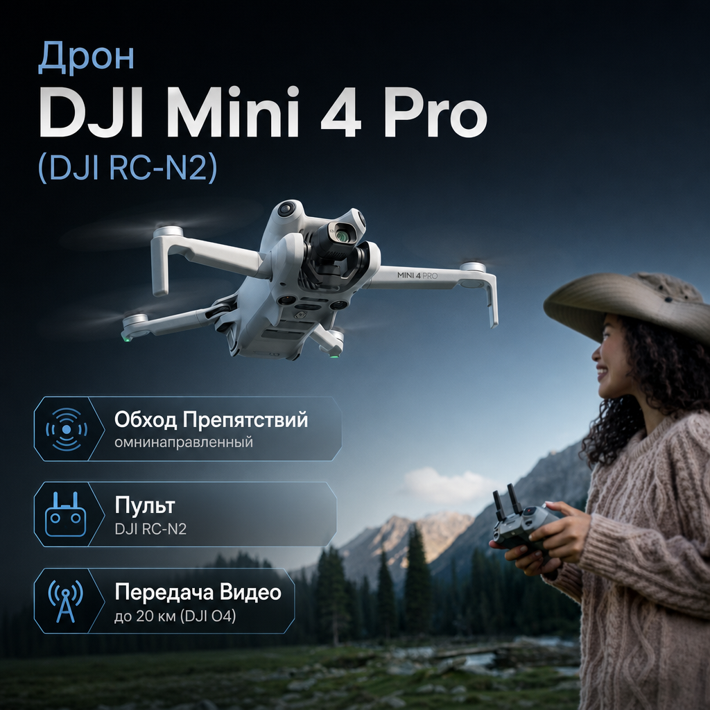 Дрон DJI Mini 4 Pro (DJI RC-N2) — инфографика