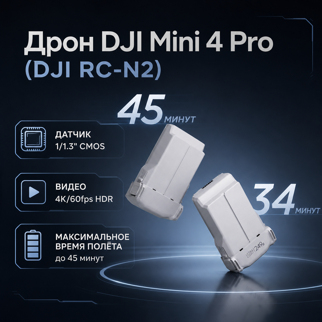 Дрон DJI Mini 4 Pro (DJI RC-N2) — инфографика