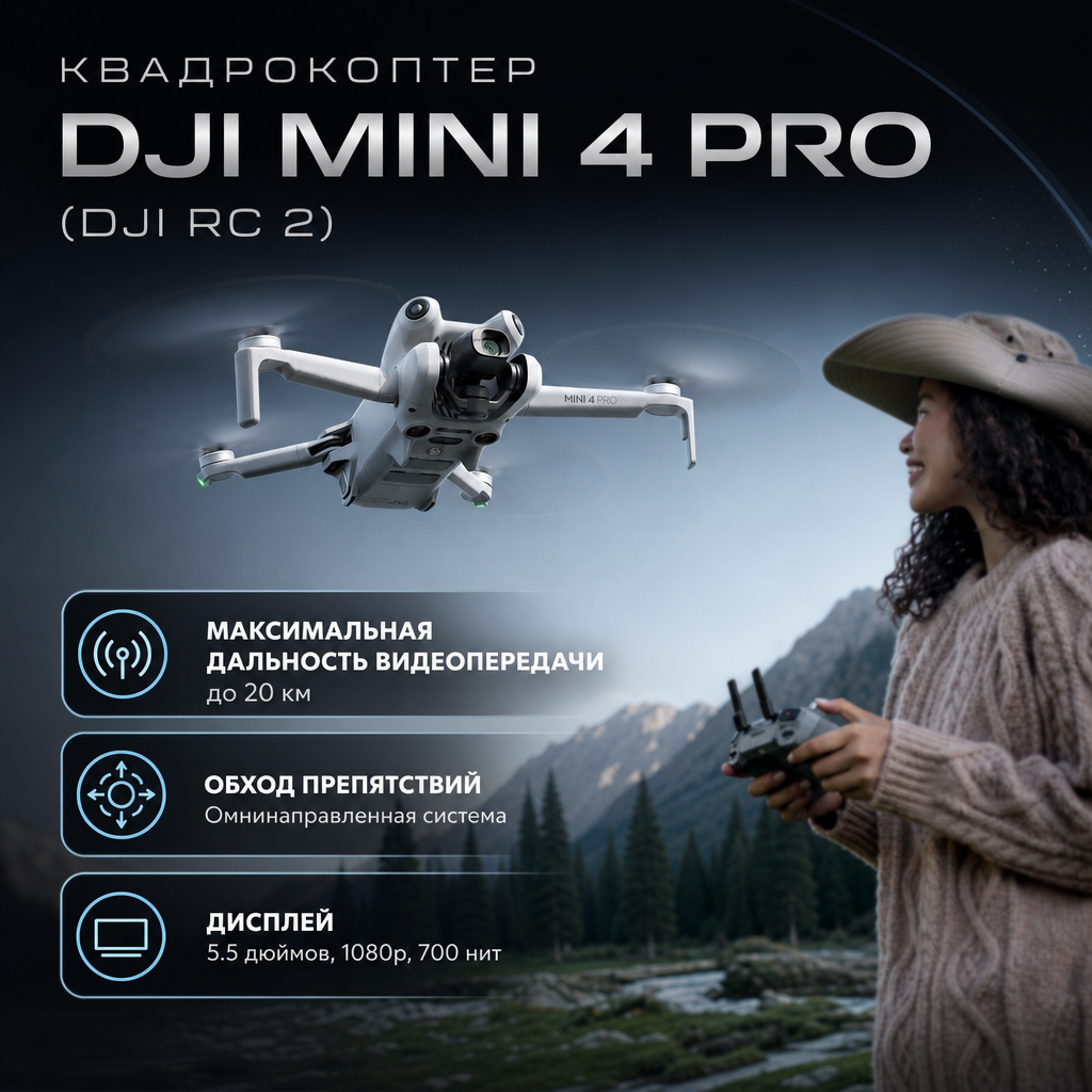Квадрокоптер DJI Mini 4 Pro (DJI RC 2) — инфографика