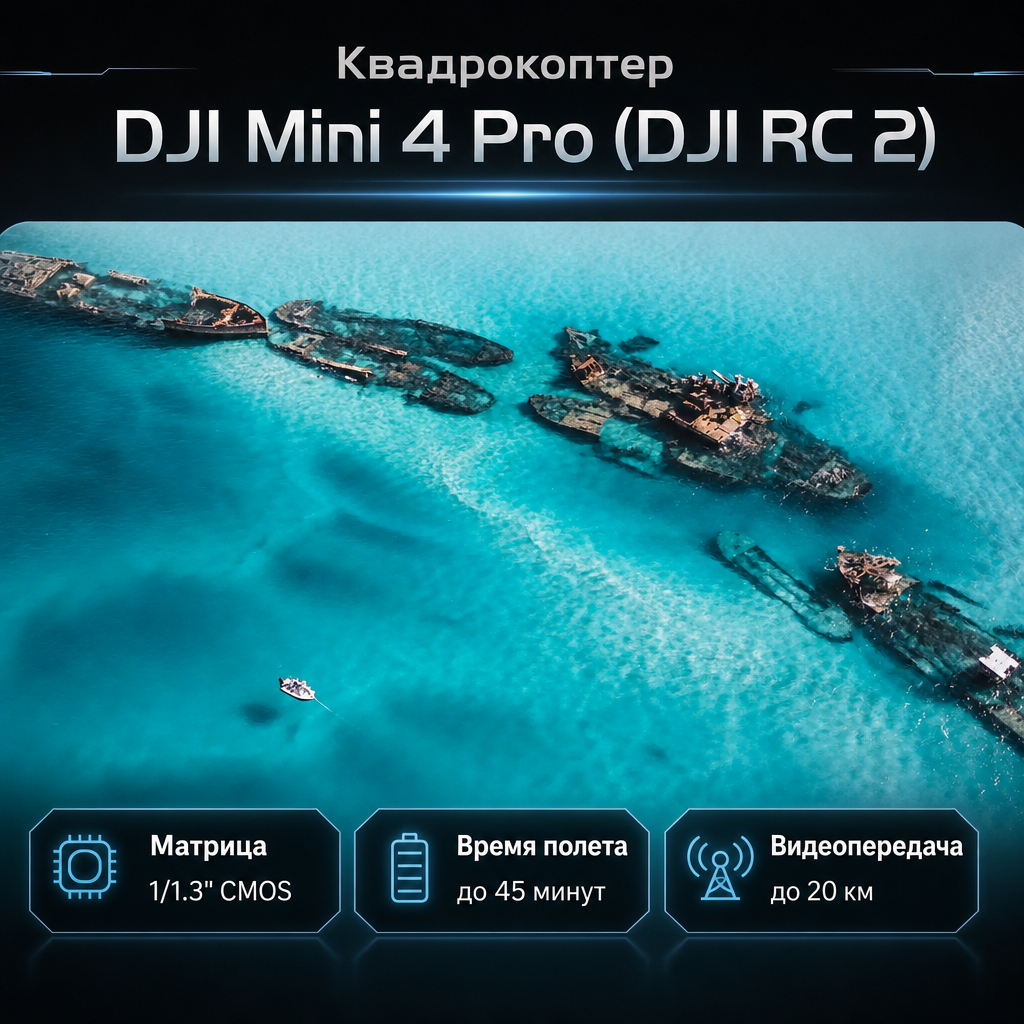 Квадрокоптер DJI Mini 4 Pro (DJI RC 2) — инфографика