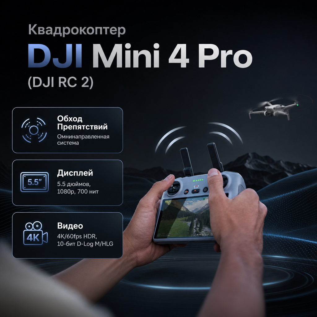 Квадрокоптер DJI Mini 4 Pro (DJI RC 2) — инфографика