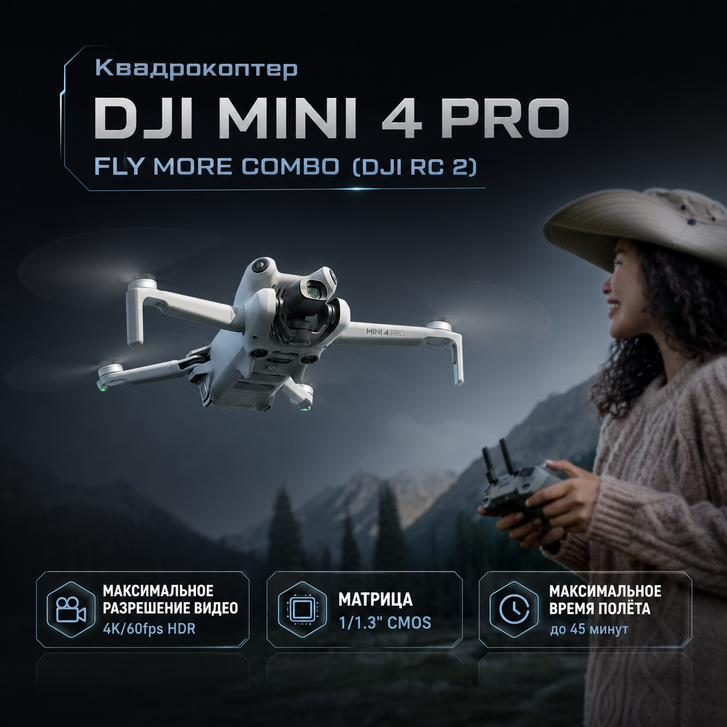 Квадрокоптер DJI Mini 4 Pro Fly More Combo (DJI RC 2)