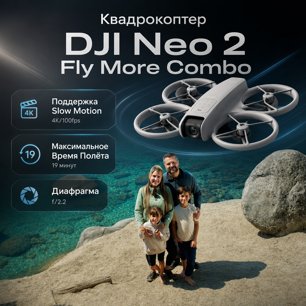 Квадрокоптер DJI Neo 2 Fly More Combo — инфографика