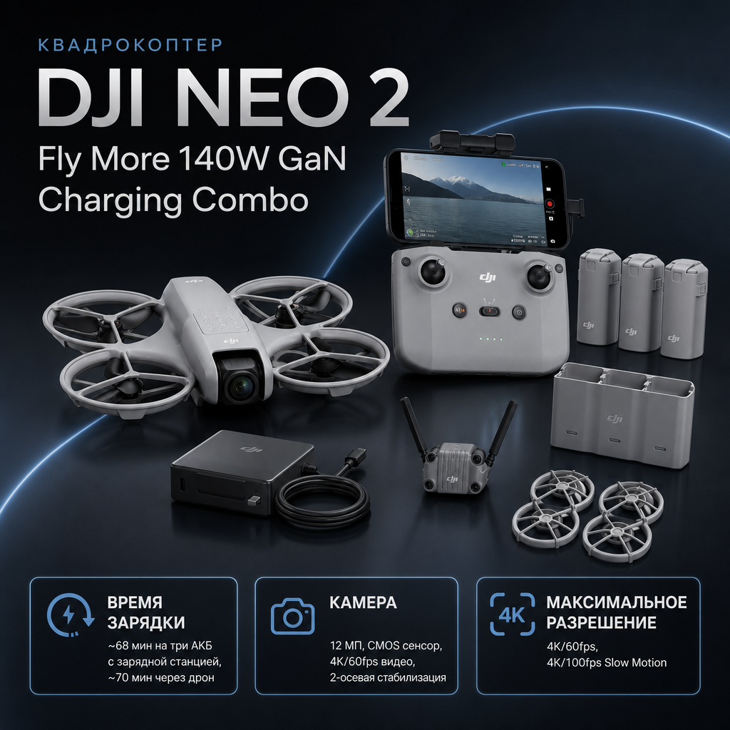 Квадрокоптер DJI Neo 2 Fly More 140W GaN Charging Combo