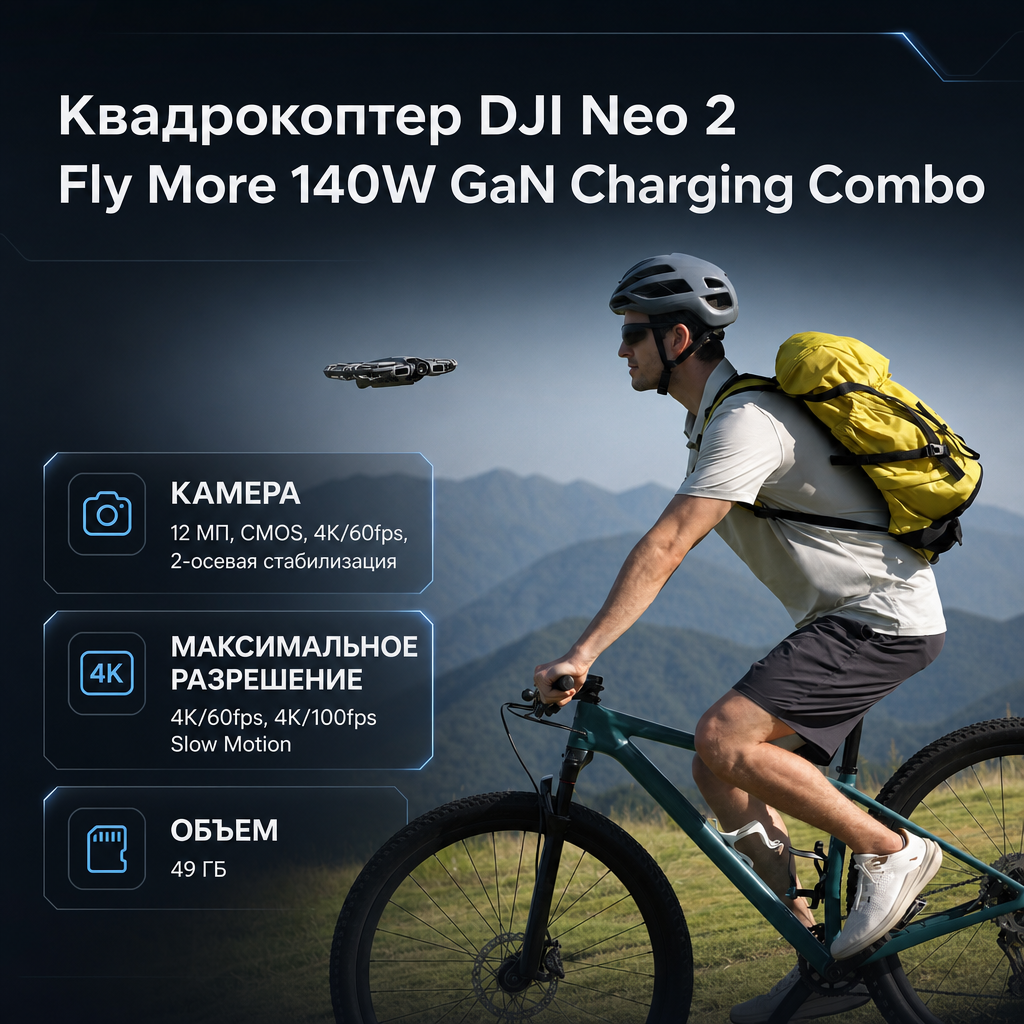 Квадрокоптер DJI Neo 2 Fly More 140W GaN Charging Combo — инфографика