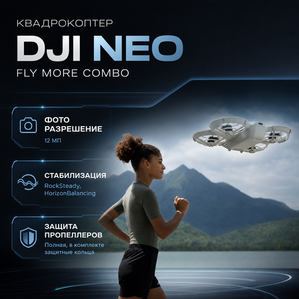 Квадрокоптер DJI Neo Fly More Combo — инфографика