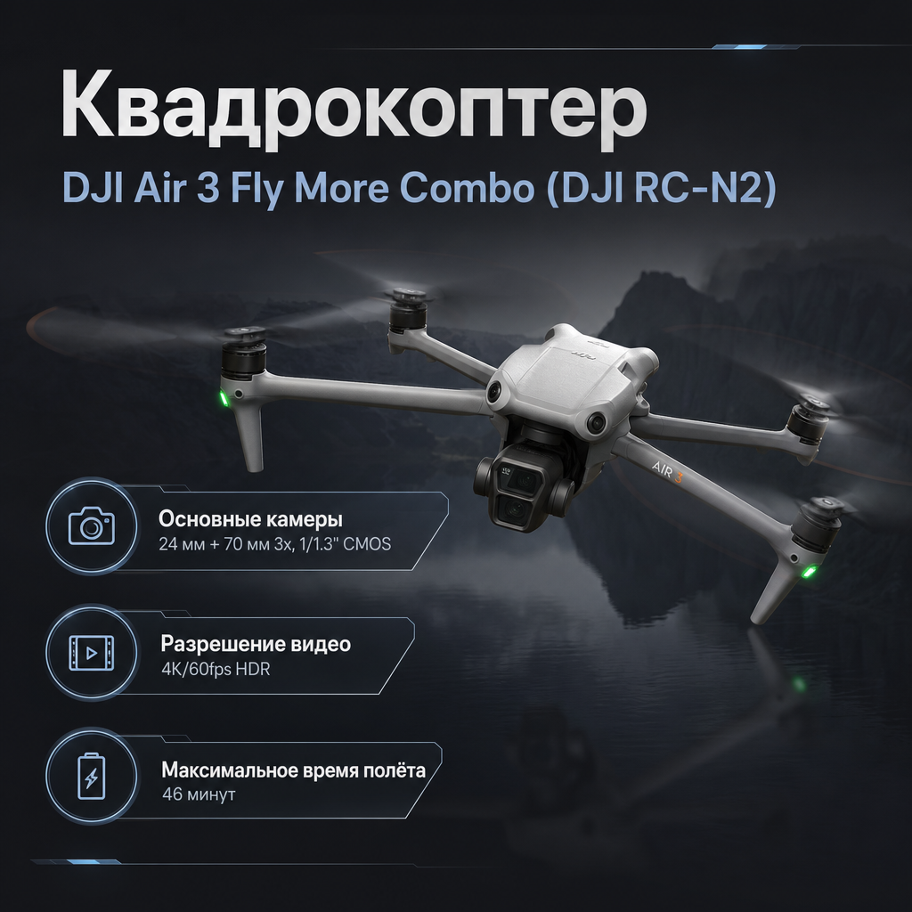 Квадрокоптер DJI Air 3 Fly More Combo (DJI RC-N2) — инфографика