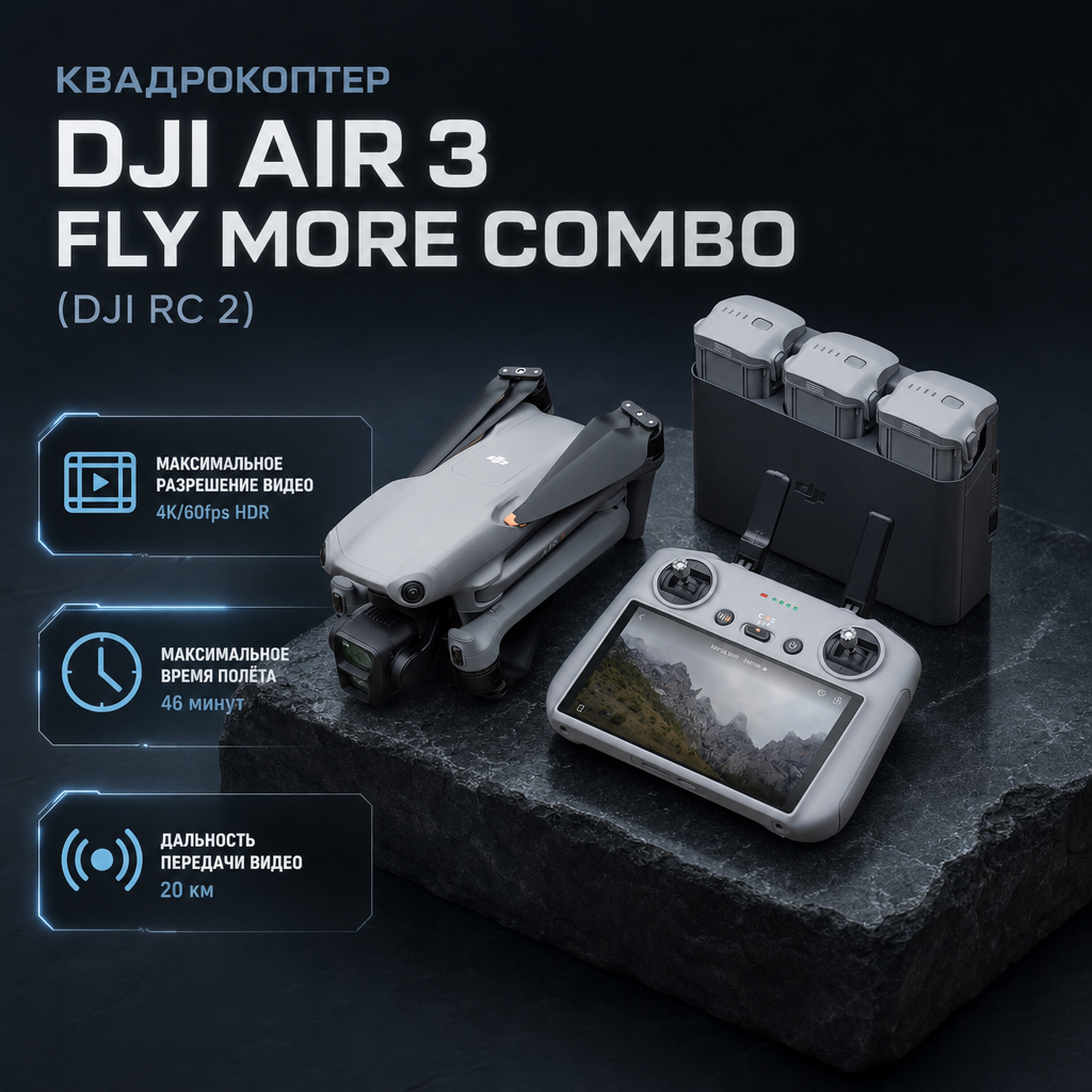 Квадрокоптер DJI Air 3 Fly More Combo (DJI RC 2) — инфографика