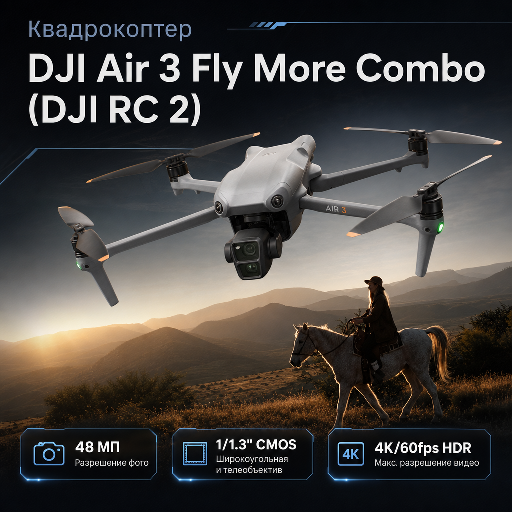 Квадрокоптер DJI Air 3 Fly More Combo (DJI RC 2) — инфографика