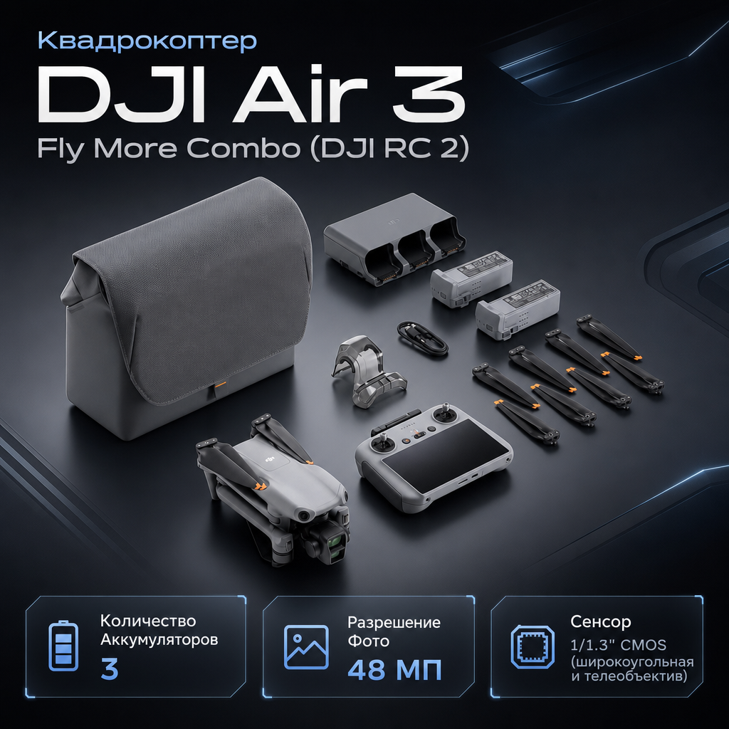 Квадрокоптер DJI Air 3 Fly More Combo (DJI RC 2) — инфографика
