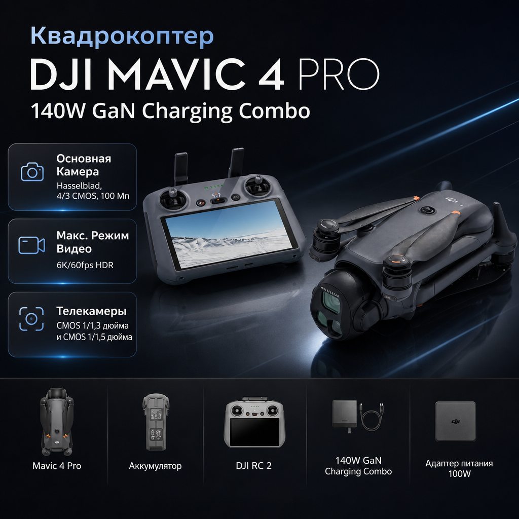 Квадрокоптер DJI Mavic 4 Pro 140W GaN Charging Combo