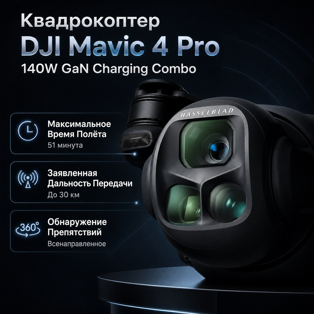 Квадрокоптер DJI Mavic 4 Pro 140W GaN Charging Combo — инфографика