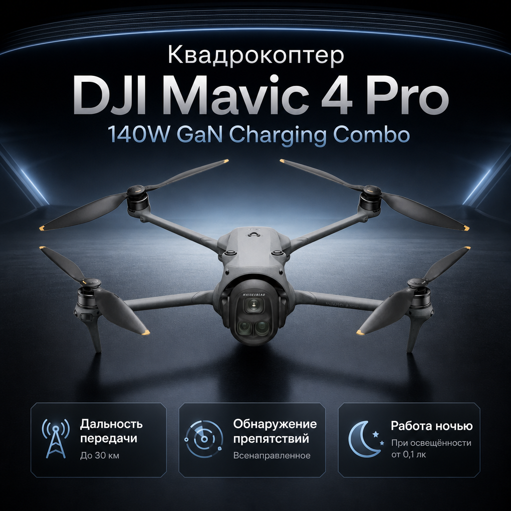 Квадрокоптер DJI Mavic 4 Pro 140W GaN Charging Combo — инфографика