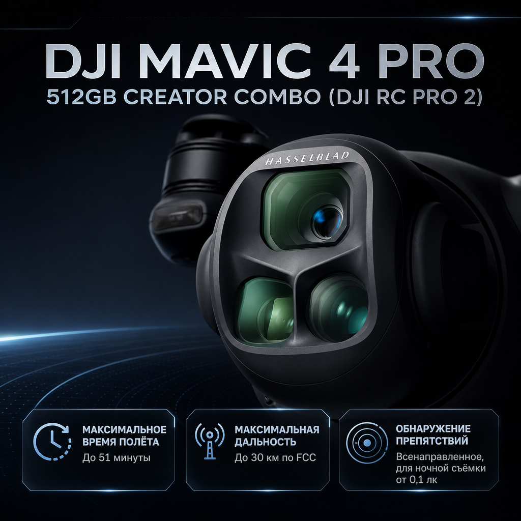 DJI Mavic 4 Pro 512GB Creator Combo (DJI RC Pro 2) — инфографика