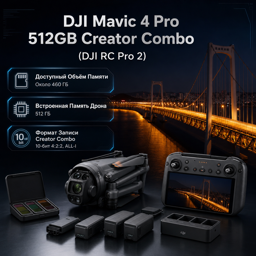 DJI Mavic 4 Pro 512GB Creator Combo (DJI RC Pro 2) — инфографика