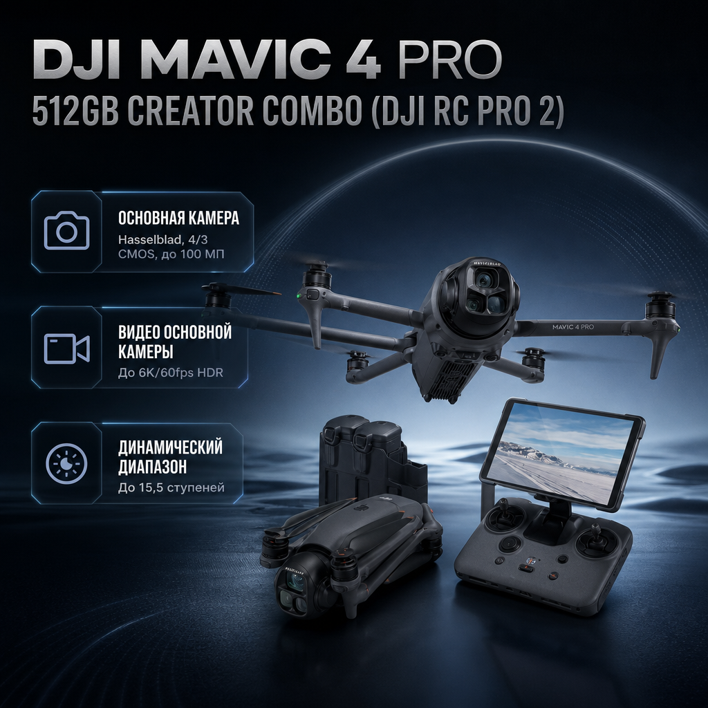DJI Mavic 4 Pro 512GB Creator Combo (DJI RC Pro 2) — инфографика