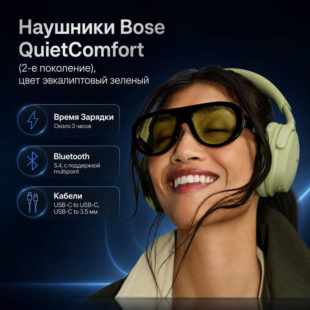 Наушники Bose QuietComfort (2-е поколение), цвет эвкалиптовый зеленый — инфографика