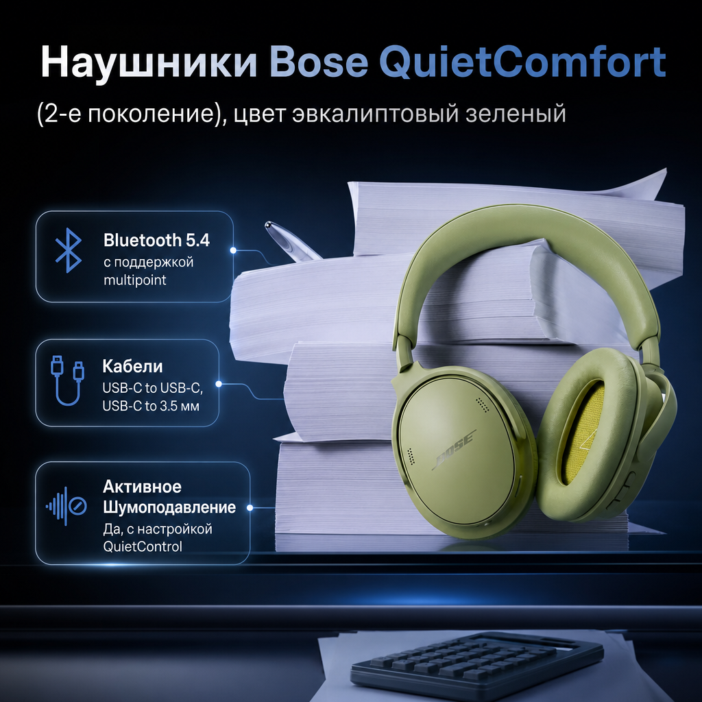 Наушники Bose QuietComfort (2-е поколение), цвет эвкалиптовый зеленый — инфографика