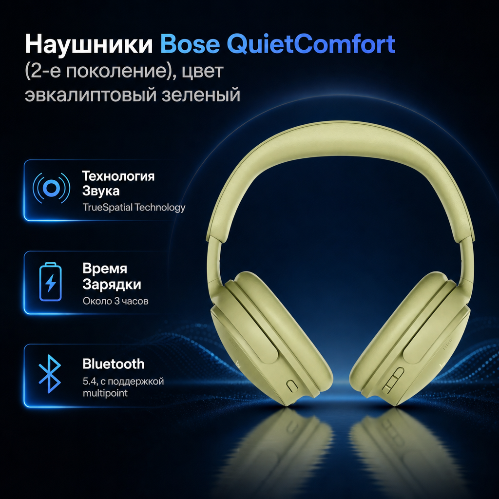 Наушники Bose QuietComfort (2-е поколение), цвет эвкалиптовый зеленый — инфографика