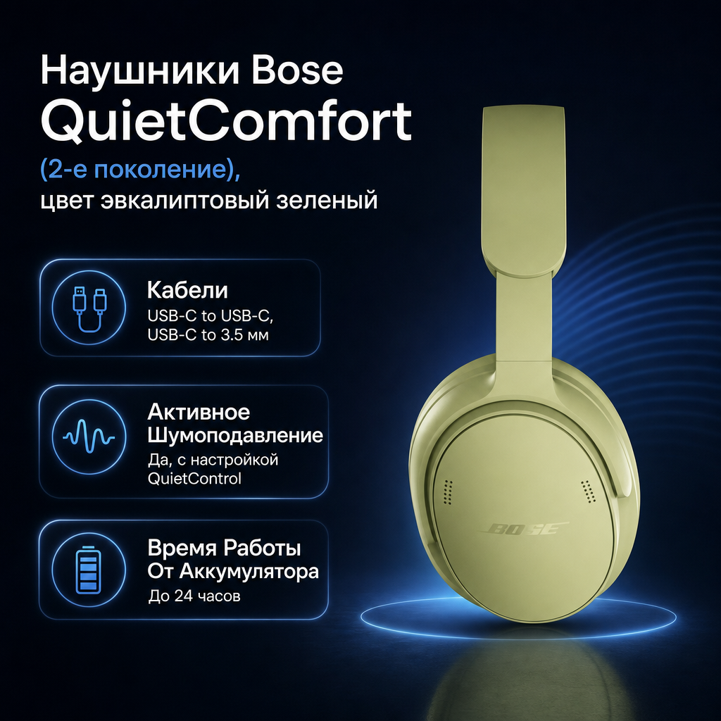 Наушники Bose QuietComfort (2-е поколение), цвет эвкалиптовый зеленый — инфографика