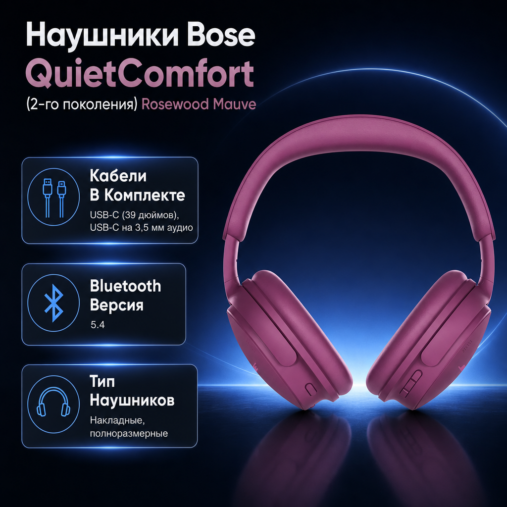 Наушники Bose QuietComfort (2-го поколения) Rosewood Mauve — инфографика