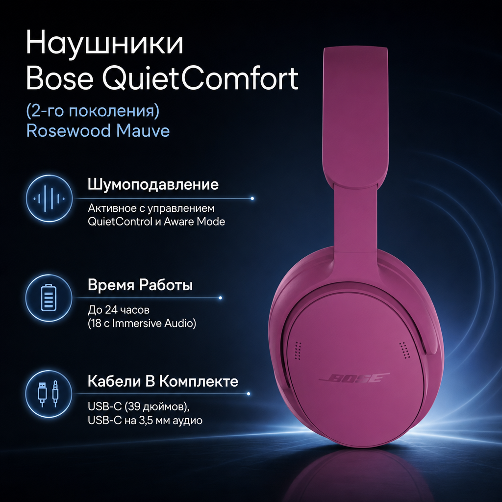Наушники Bose QuietComfort (2-го поколения) Rosewood Mauve — инфографика