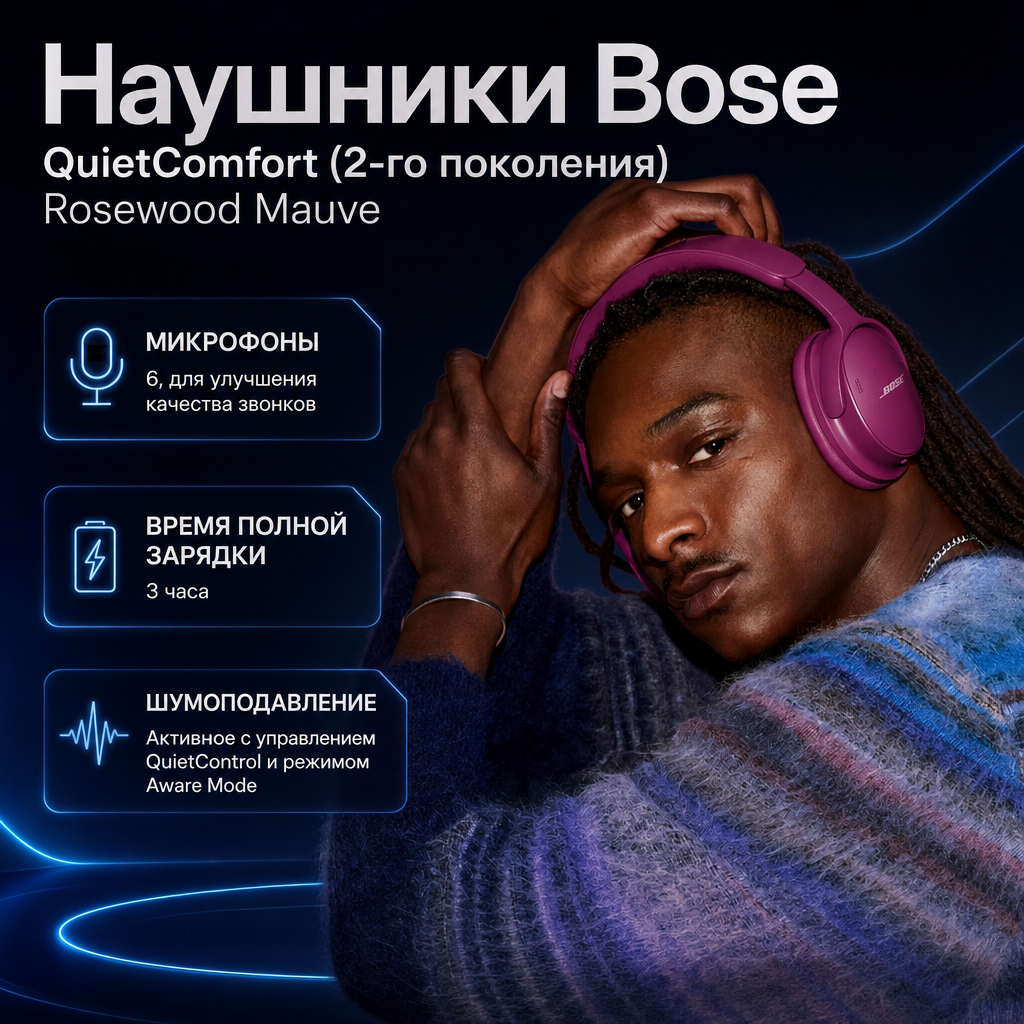 Наушники Bose QuietComfort (2-го поколения) Rosewood Mauve — инфографика