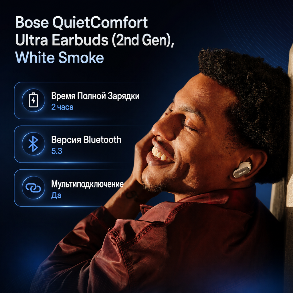 Инфографика: Bose QuietComfort Ultra Earbuds (2nd Gen), White Smoke