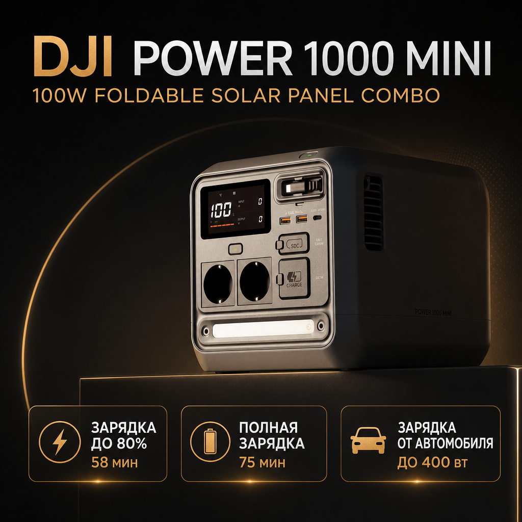 Инфографика: DJI Power 1000 Mini 100W Foldable Solar Panel Combo