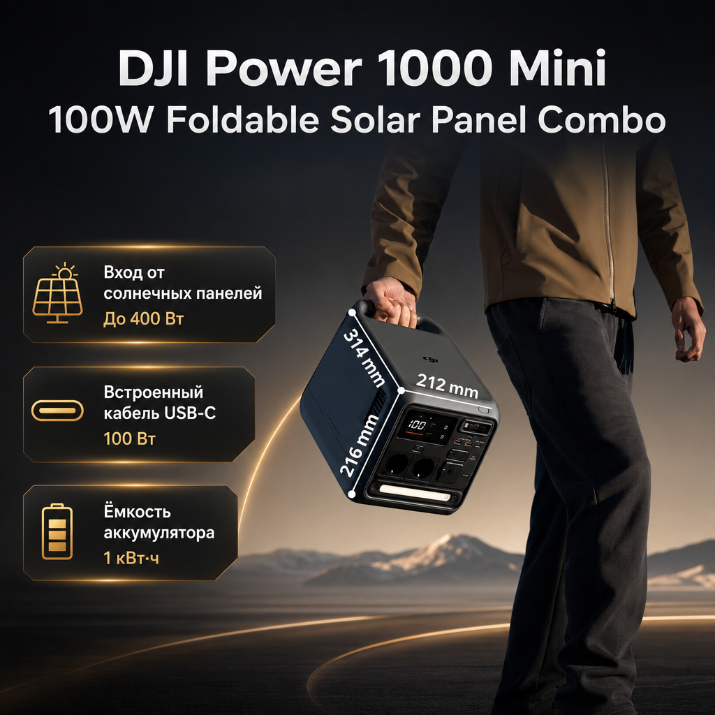 Инфографика: DJI Power 1000 Mini 100W Foldable Solar Panel Combo