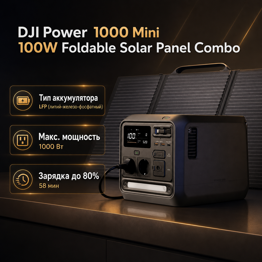 Инфографика: DJI Power 1000 Mini 100W Foldable Solar Panel Combo